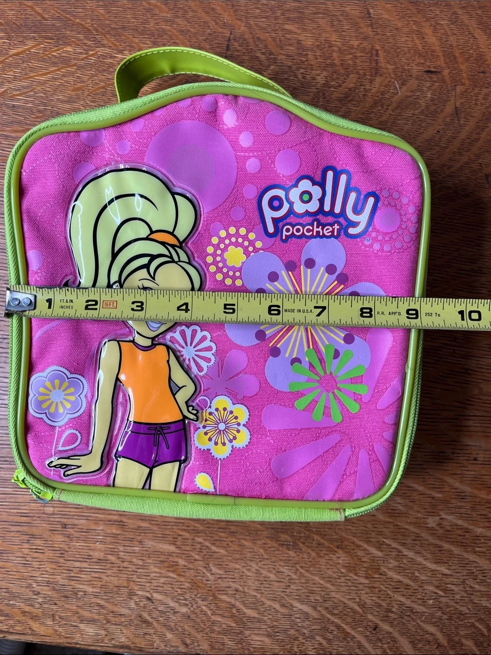 Vintage 2007 Polly Pocket Doll Carrying Case Storage Bag Pink Lime Green Floral